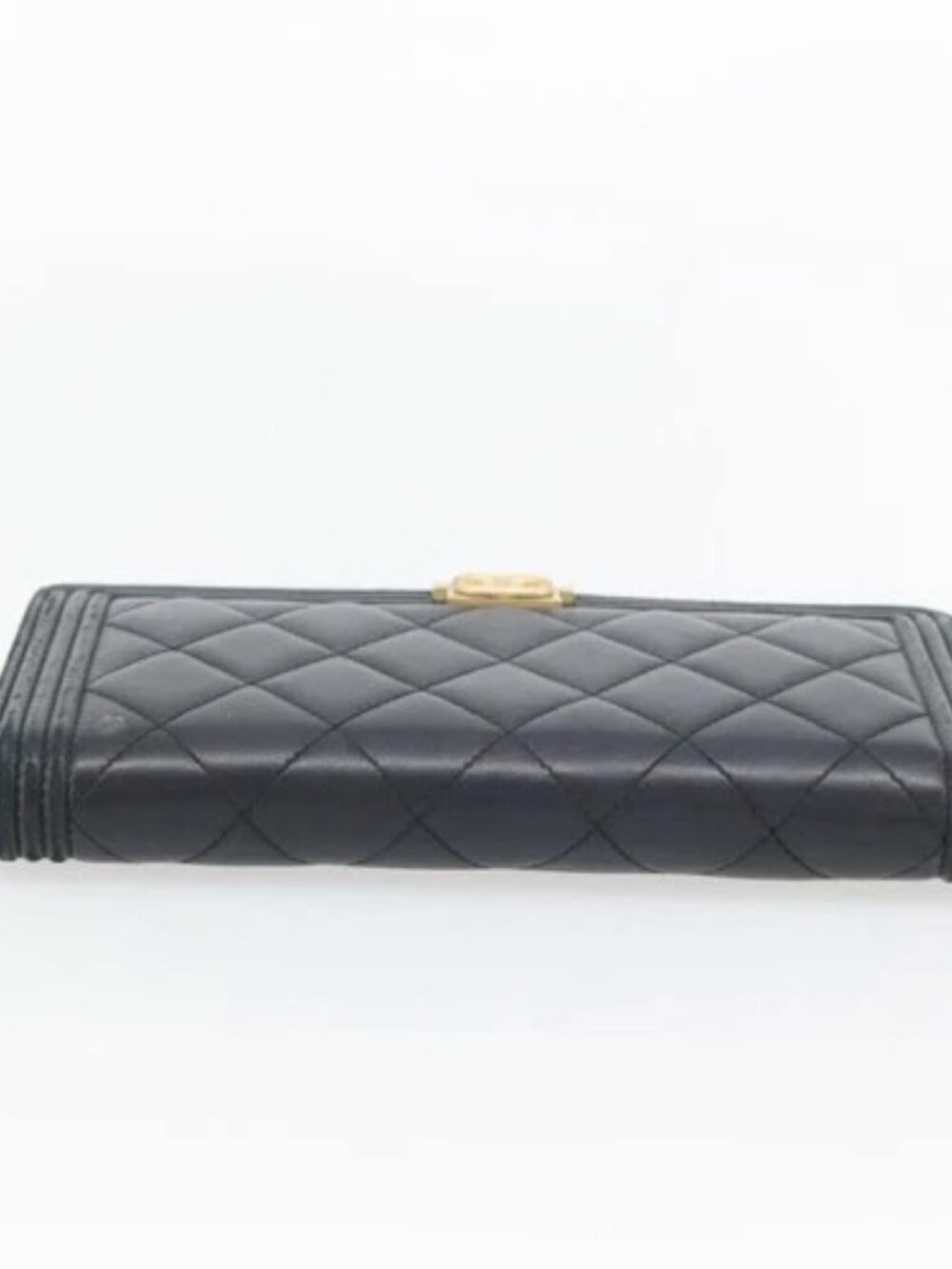 CHANEL Boy Chanel Long Wallet Lamb Skin Black Gold CC Auth 181946V - Picture 6 of 16